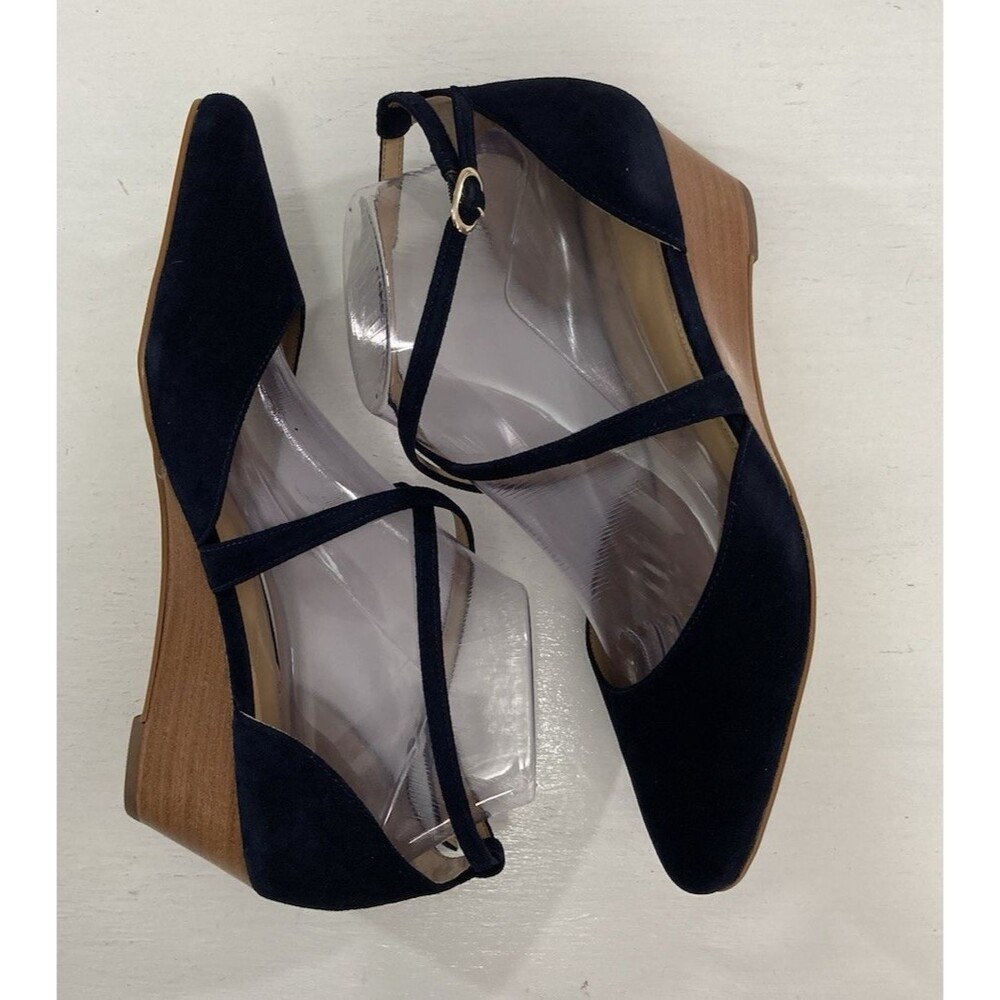Talbots Laney Wedge Heels Womens 8.5M Indigo Blue Leather Criss Cross Shoes - Picture 3 of 10